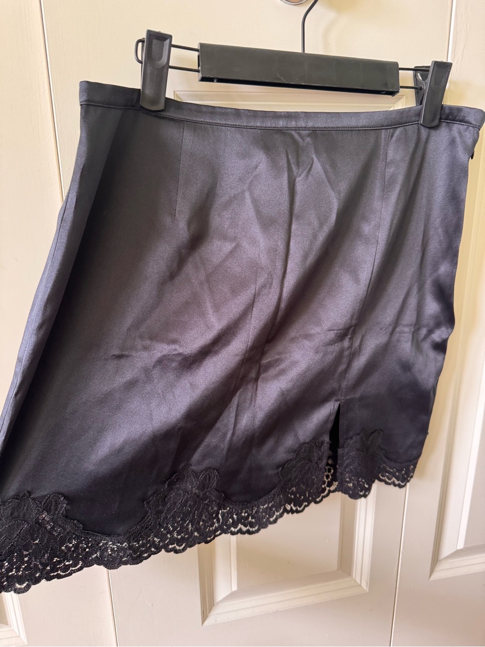 Silk Black Lace Trim Mini Skirt